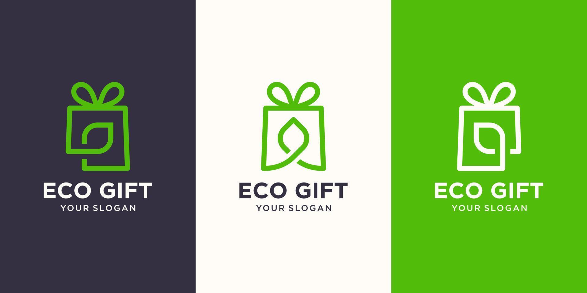 gift and leaf logo combination. Unique surprise and logotype design template vector