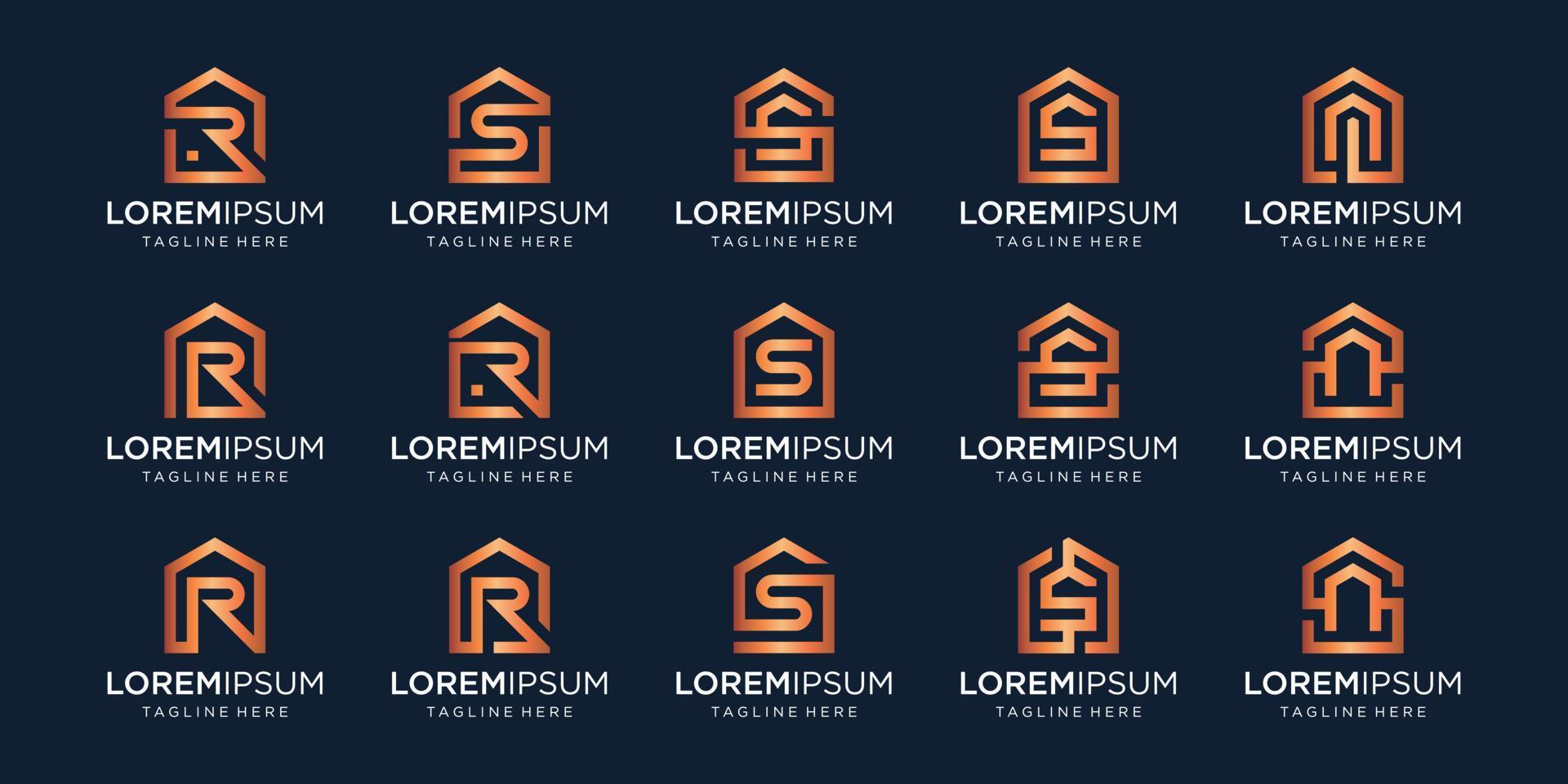 set of home logo combined with letter R, S, N, designs Template. vector