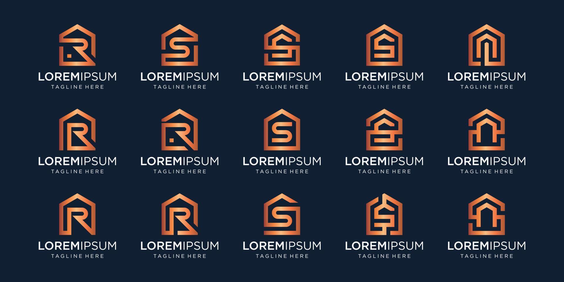 conjunto de logotipo de inicio combinado con letra r, s, n, plantilla de diseños. vector