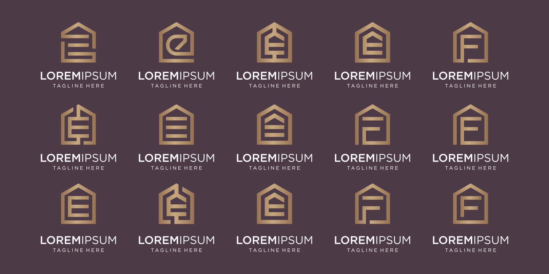 set of home logo combined with letter E, F, designs Template. vector