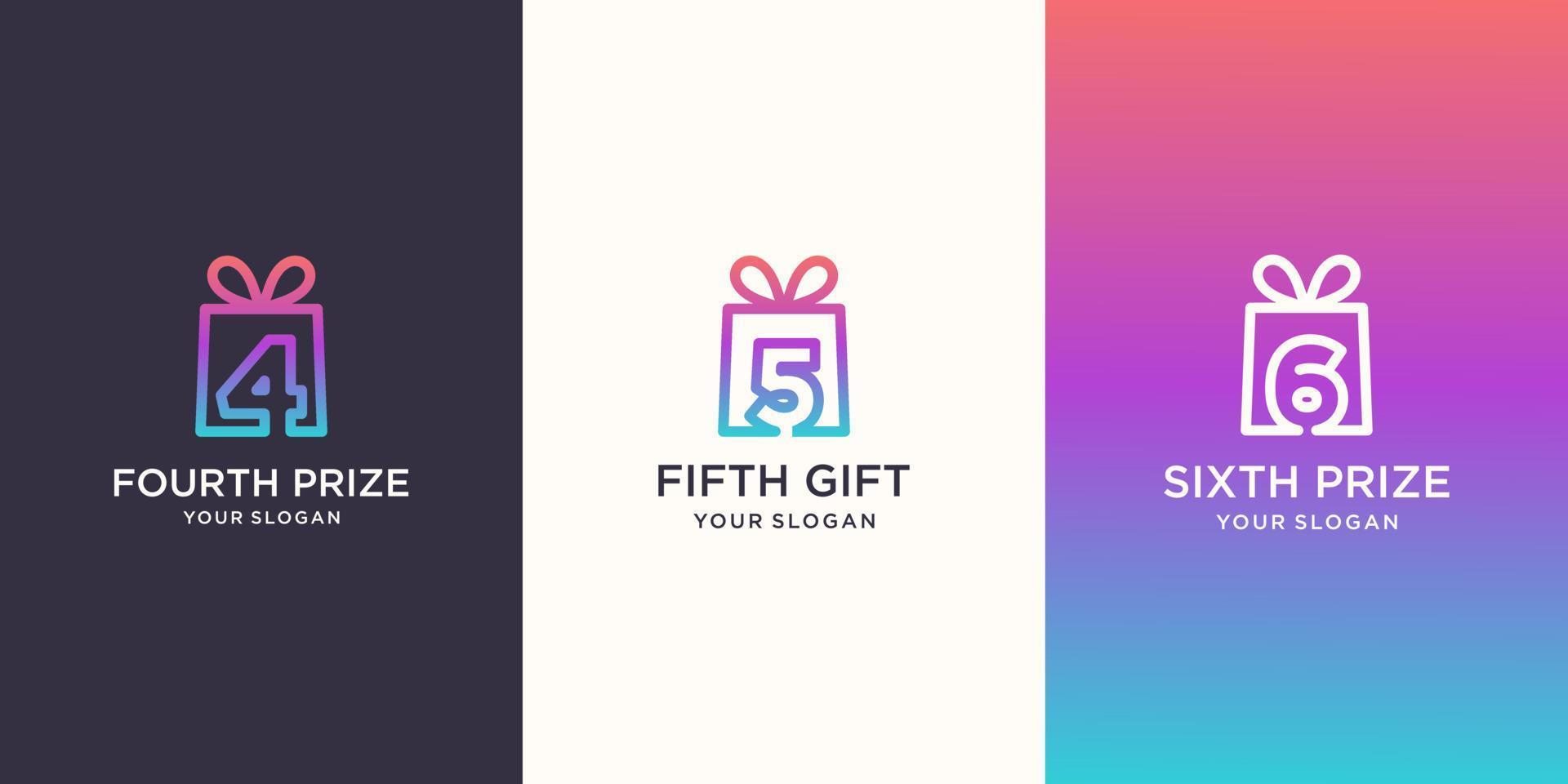 gift and number logo combination. Unique surprise and logotype design template vector