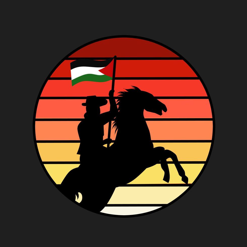 ilustración vectorial del hombre monta a caballo trae la bandera palestina perfecta para imprimir, etc. vector