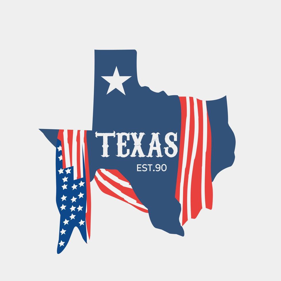 ilustración vectorial del mapa de texas y la bandera de estados unidos perfecta para imprimir, etc. vector