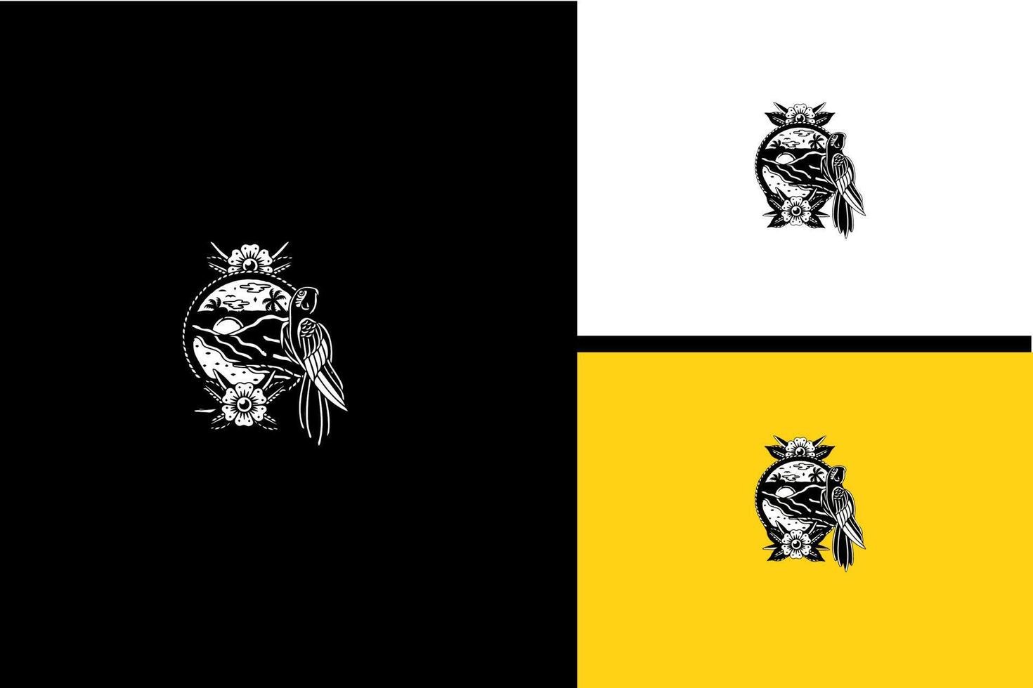 bird and flowers vector black and white design