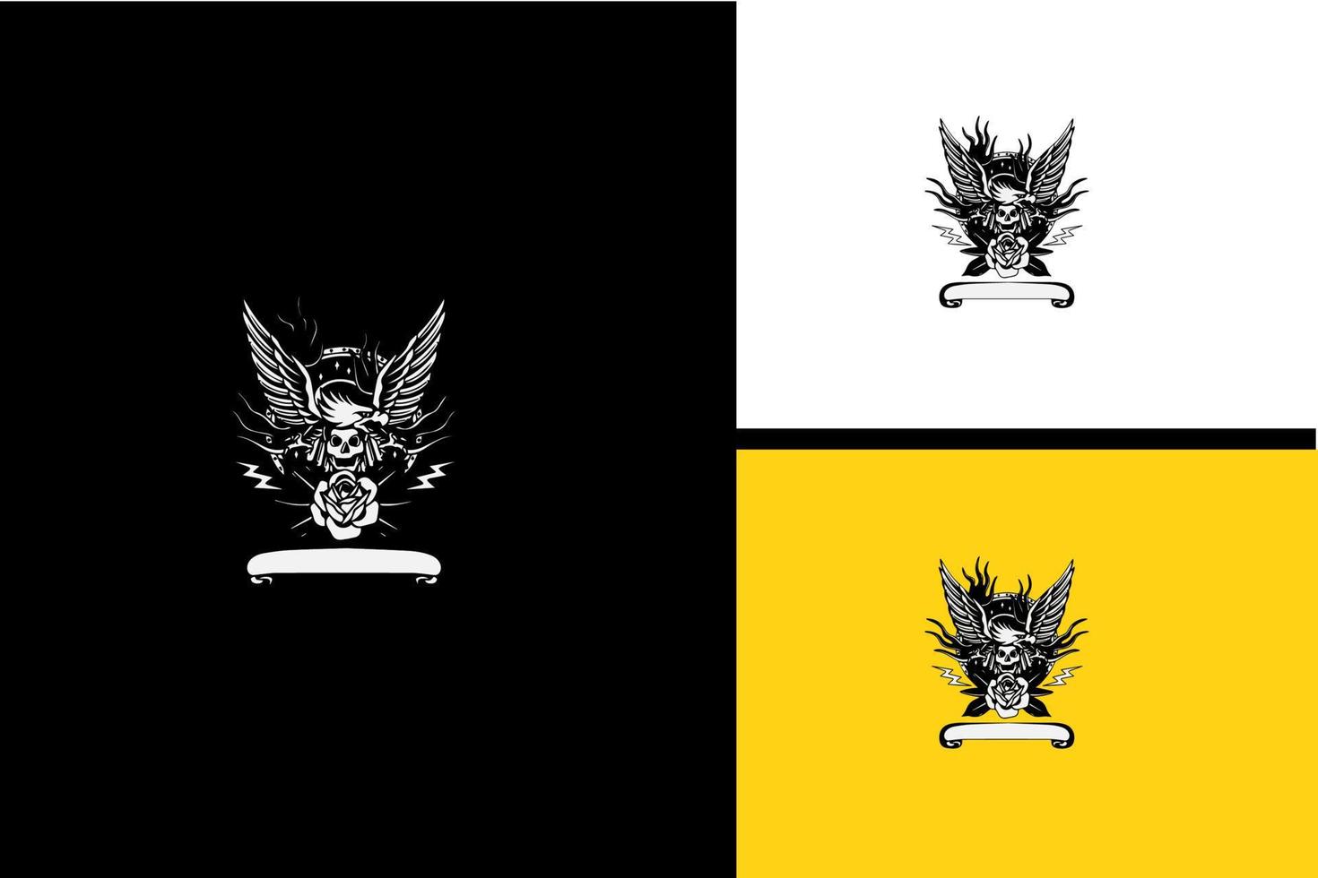 diseño blanco y negro del vector del cráneo del águila y de la cabeza