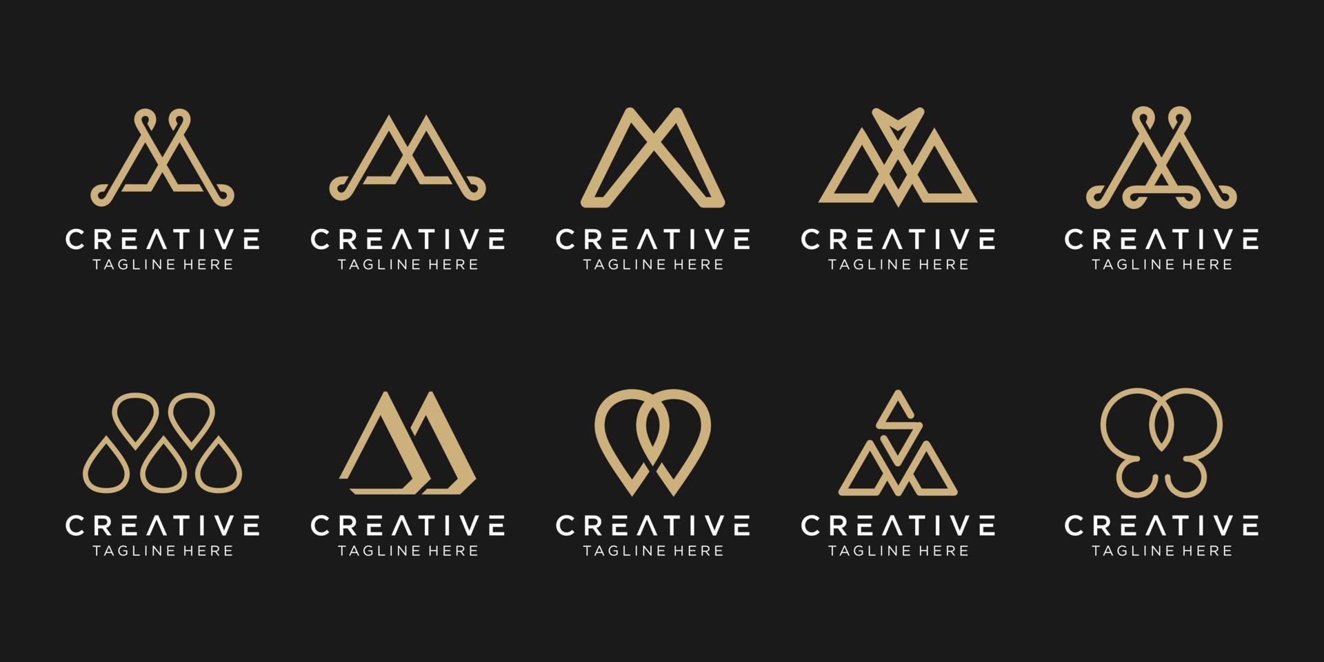 Set of abstract monogram letter M logo template. icons for business of fashion, luxury, simple. vector