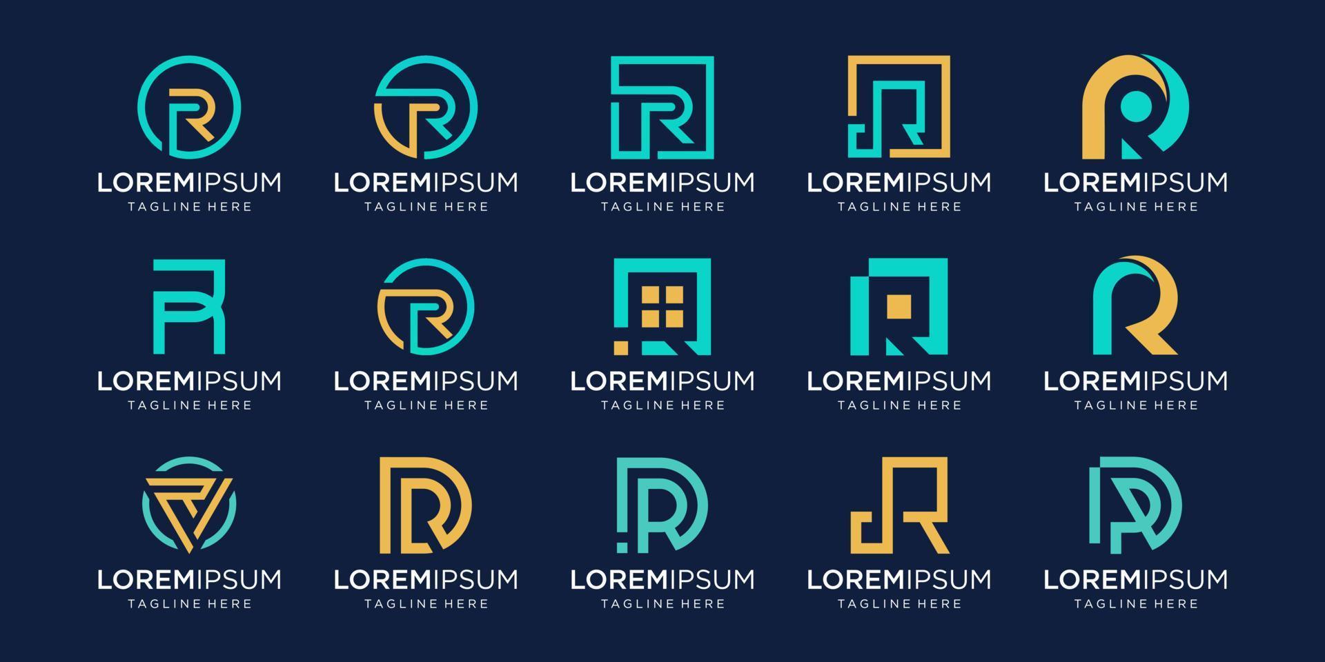 conjunto de plantilla de logotipo de letra inicial de monograma r rr. iconos para negocios de moda, negocios, consultoría, tecnología digital. vector