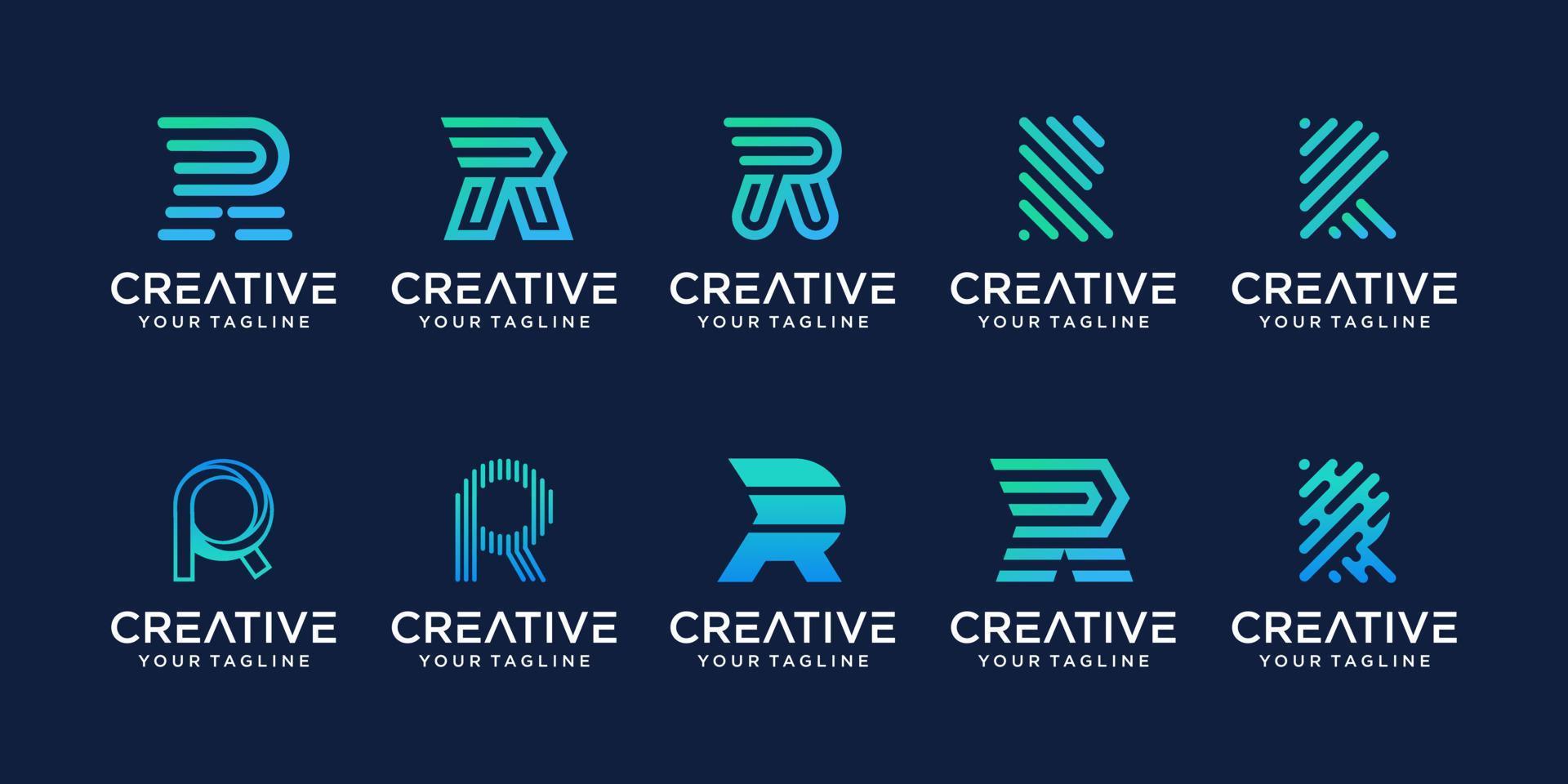 conjunto de plantillas de logotipo r rr de velocidad inicial de colección. iconos para negocios de moda, deporte, automoción, tecnología digital. vector