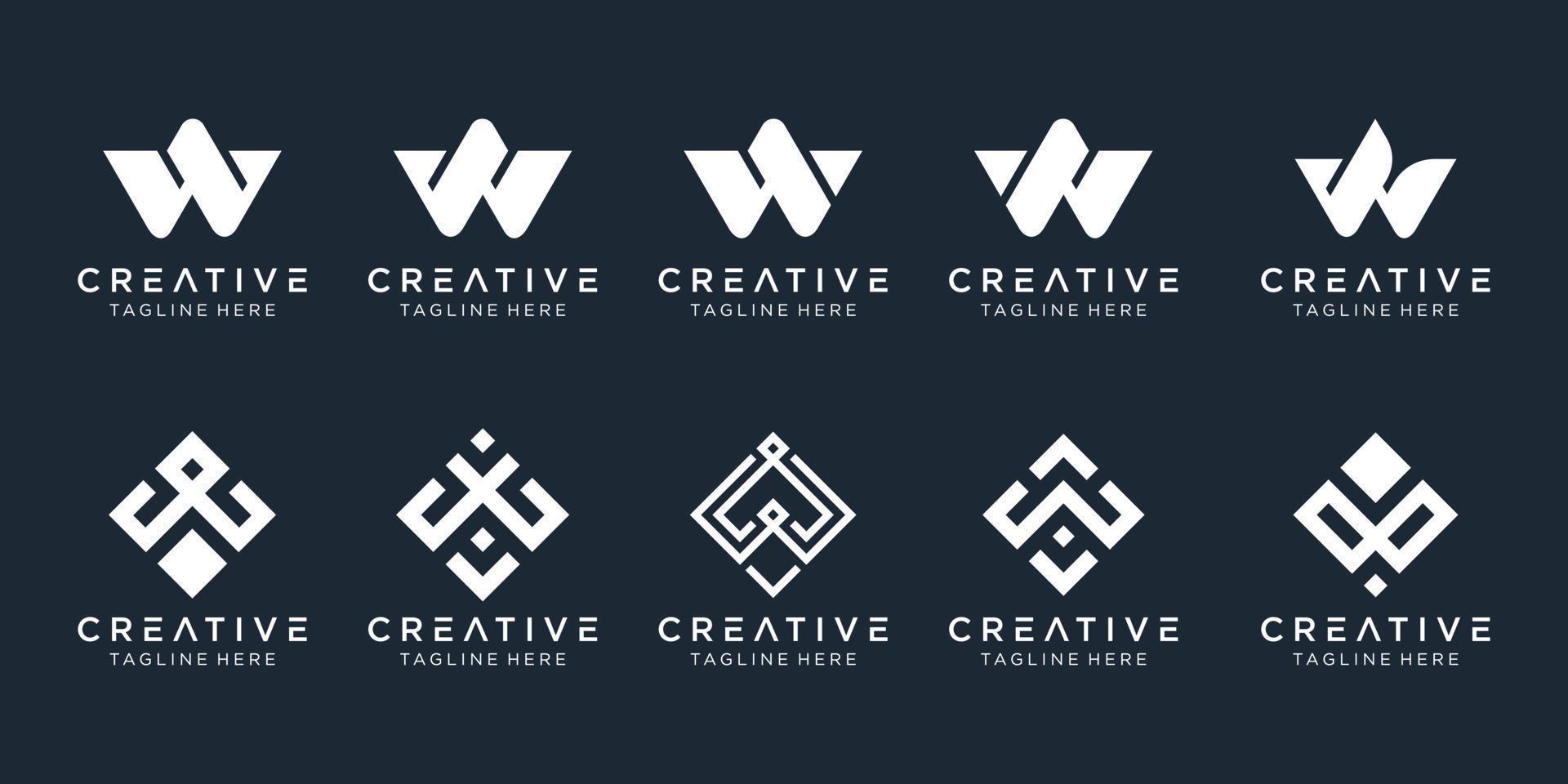 Collection initials W logo design template. icons for business of fashion, digital, technology, simple. vector