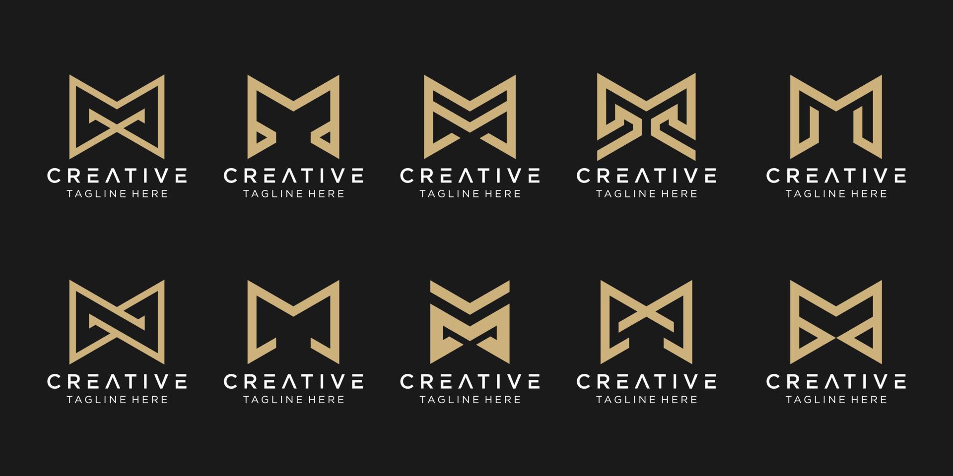 Set of abstract monogram letter M logo template. icons for business of fashion, building, simple. vector