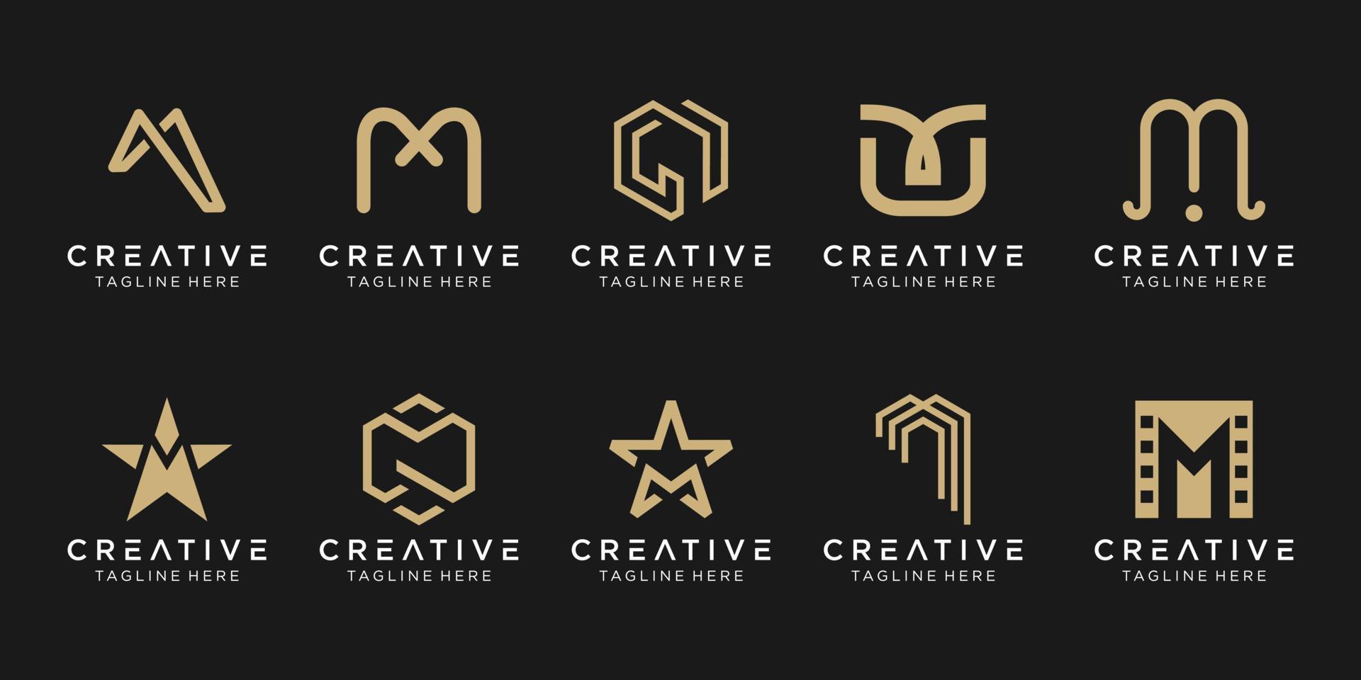 conjunto de plantilla de logotipo de letra inicial m abstracta. íconos para negocios de moda, deporte, automoción, simple. vector