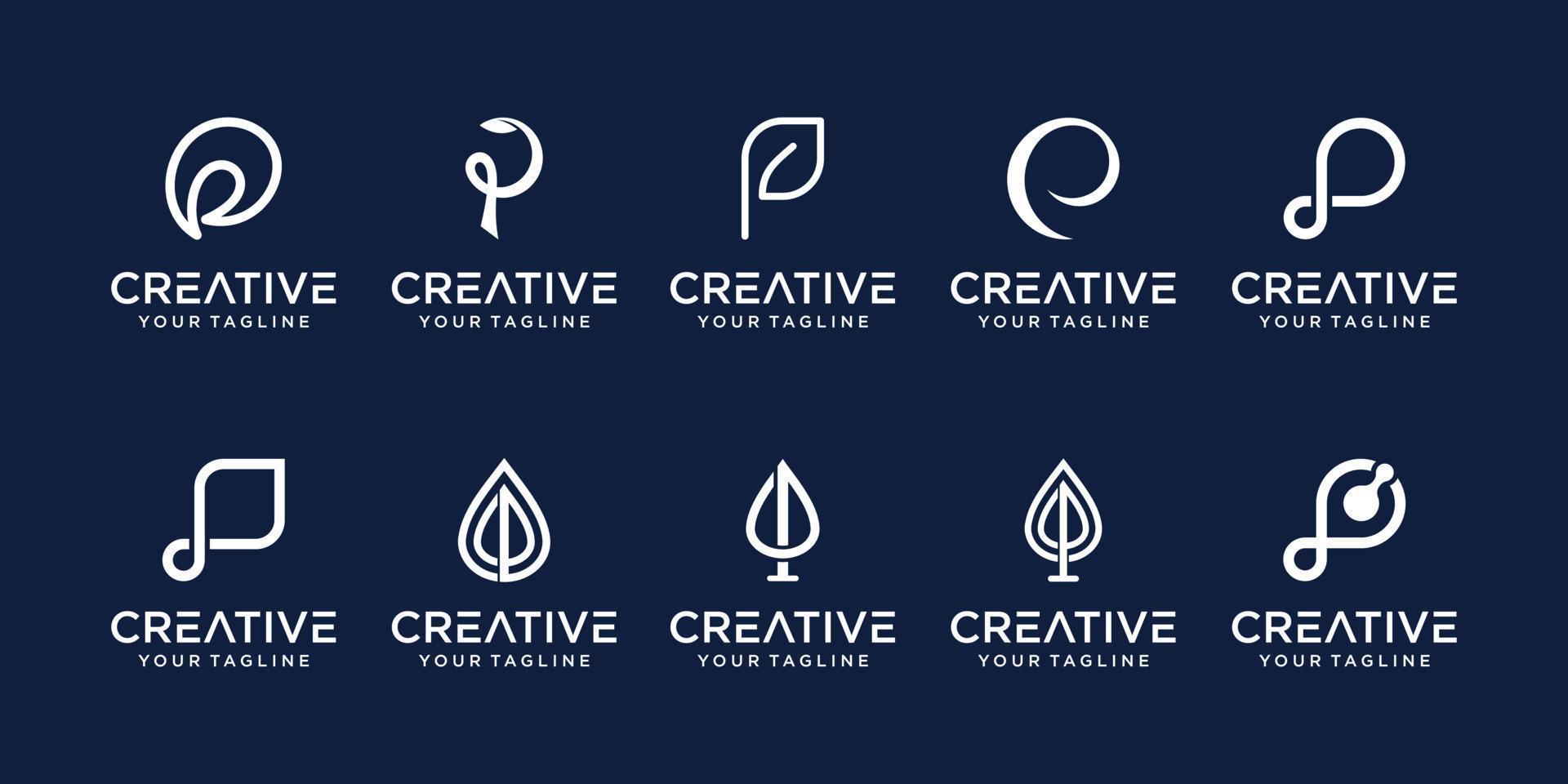 conjunto de plantilla de logotipo de letra inicial abstracta p. iconos para negocios de la naturaleza, orgánicos vector