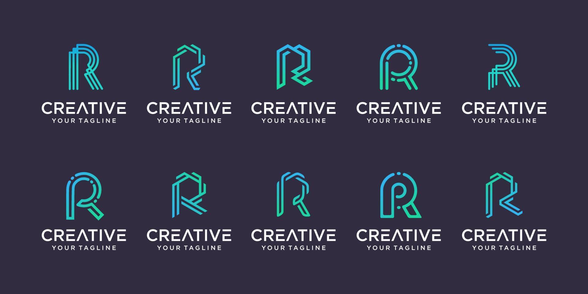 Set of collection initial letter R RR logo template. icons for business of fashion, sport, automotive, technology digital. vector