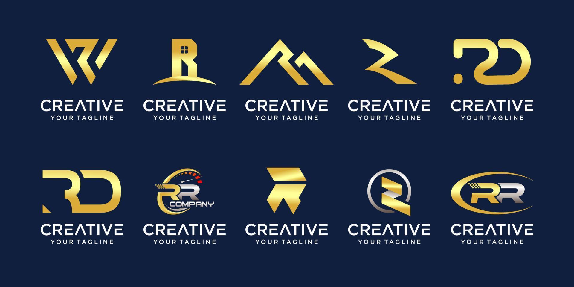 Set of collection initial letter R RR logo template. icons for business of fashion, sport, automotive. vector