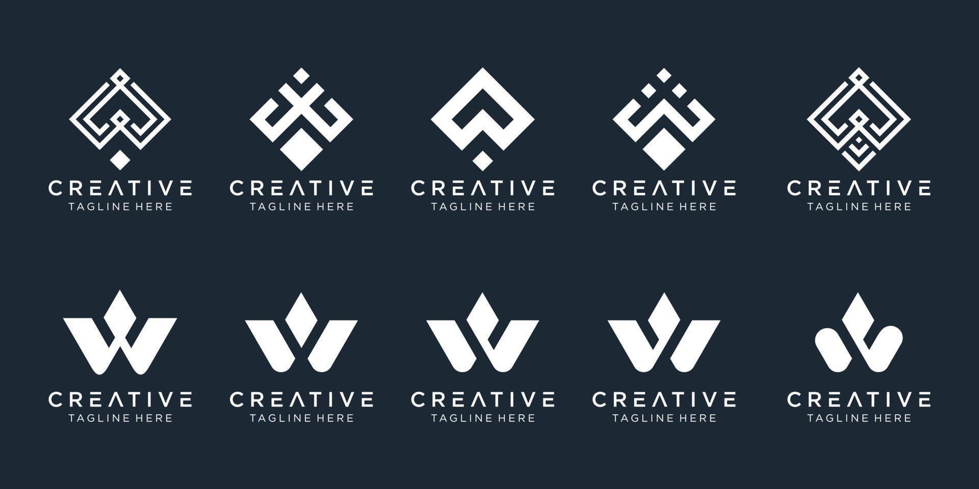 Collection initials W logo design template. icons for business of fashion, digital, technology, simple. vector