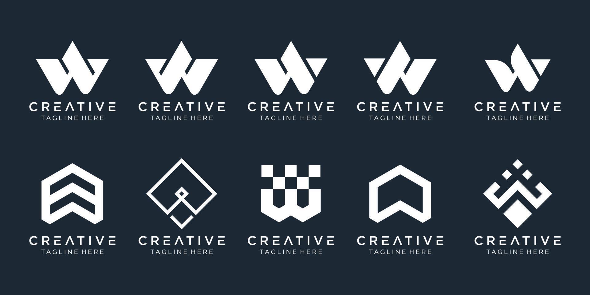 Collection initials W logo design template. icons for business of fashion, digital, technology, simple. vector