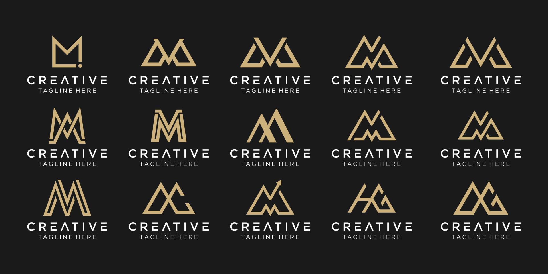Set of abstract monogram letter MM MA M V logo template. icons for business of fashion, financial, building, simple. vector