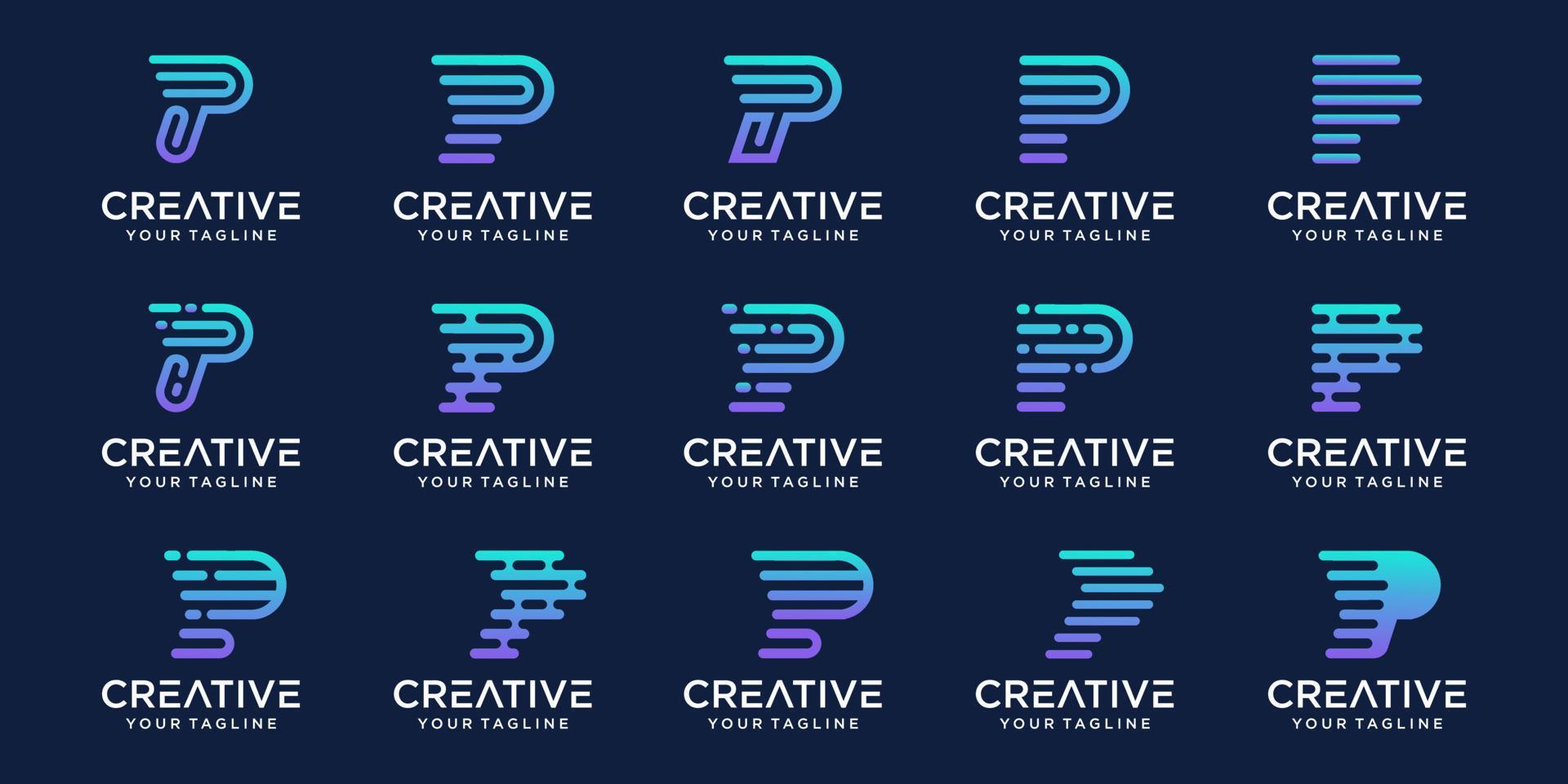 Set of abstract initial letter P logo template. icons for business of fashion, digital, technology vector