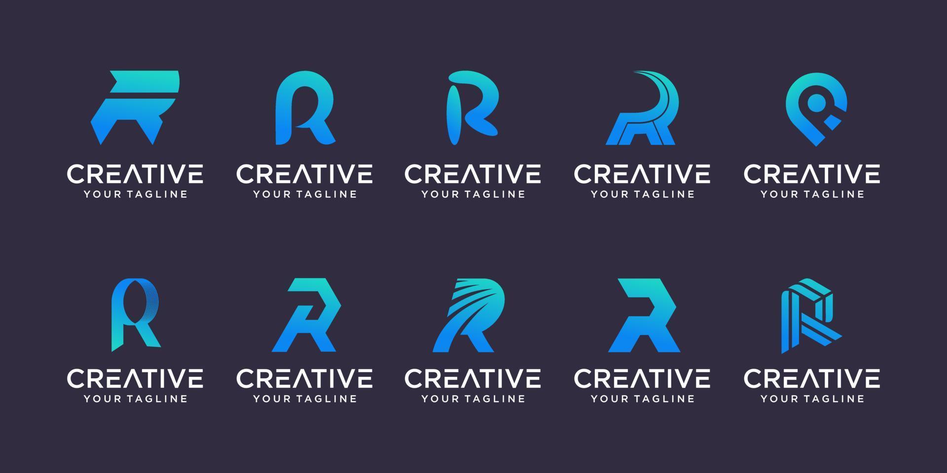 conjunto de plantilla de logotipo de letra inicial de monograma r rr. iconos para negocios de moda, negocios, consultoría, tecnología digital. vector