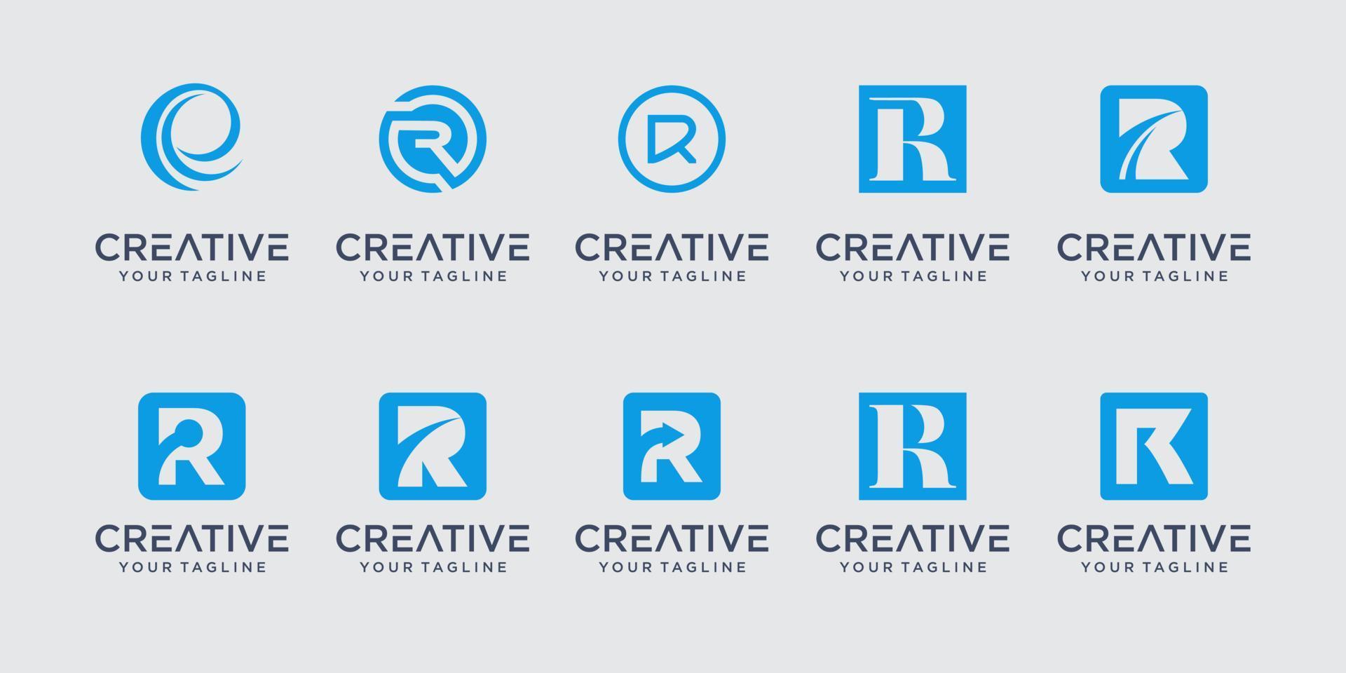 Set of monogram initial letter R RR logo template. icons for business of fashion, business, consulting, technology digital. vector