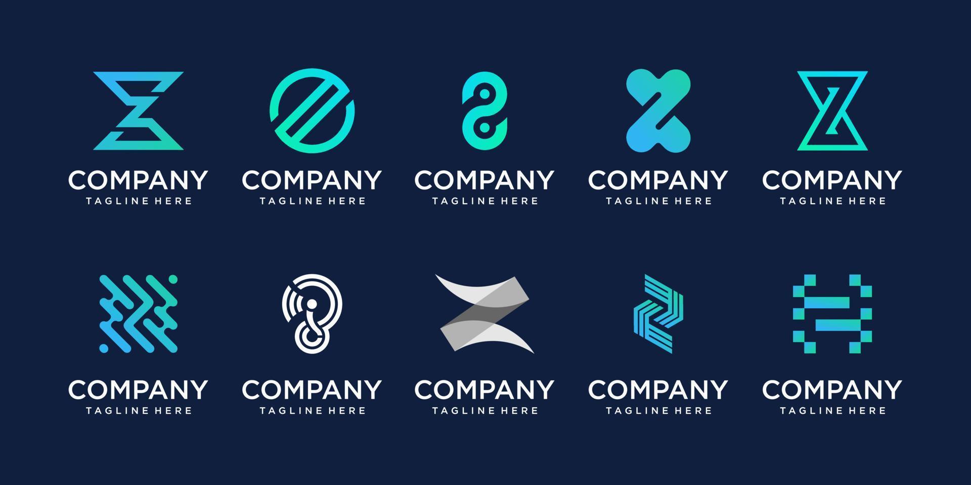 Set of collection initial letter Z logo design template. icons for business of fashion, digital, technology. vector