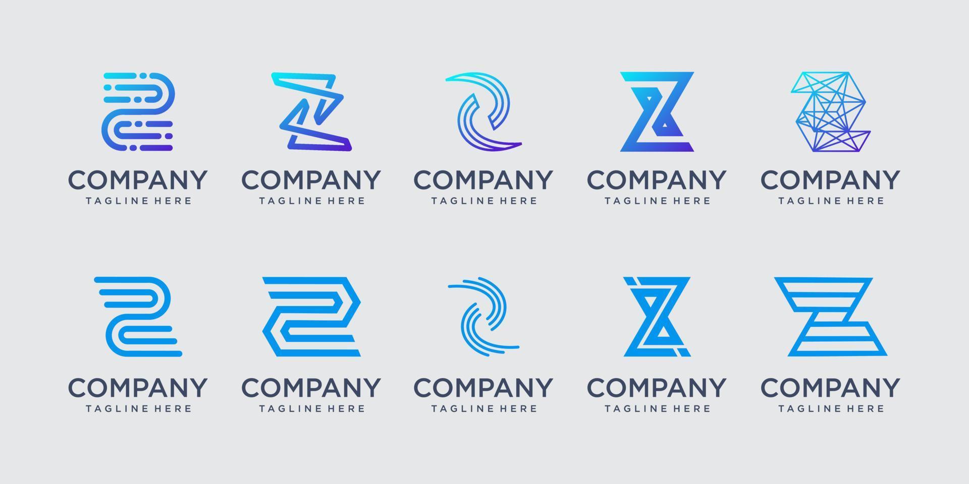 Set of collection initial letter Z logo design template. icons for business of fashion, digital, technology. vector