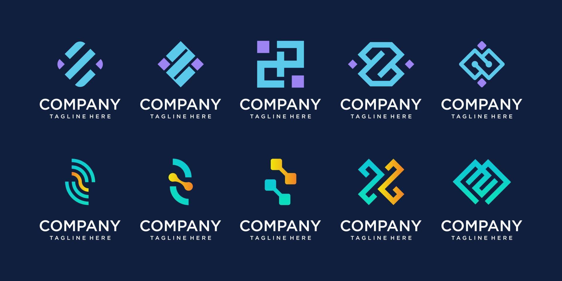 Set of collection initial letter Z logo design template. icons for business of fashion, digital, technology. vector