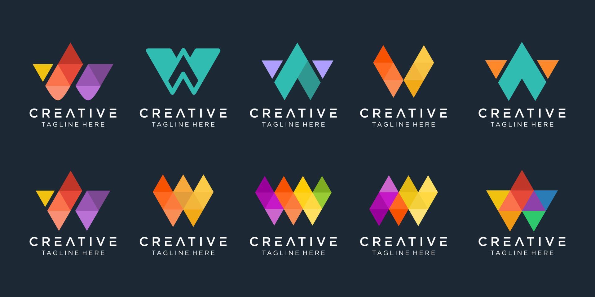 abstract Collection initials W logo design template. icons for business of fashion, sport, digital, technology, simple. vector