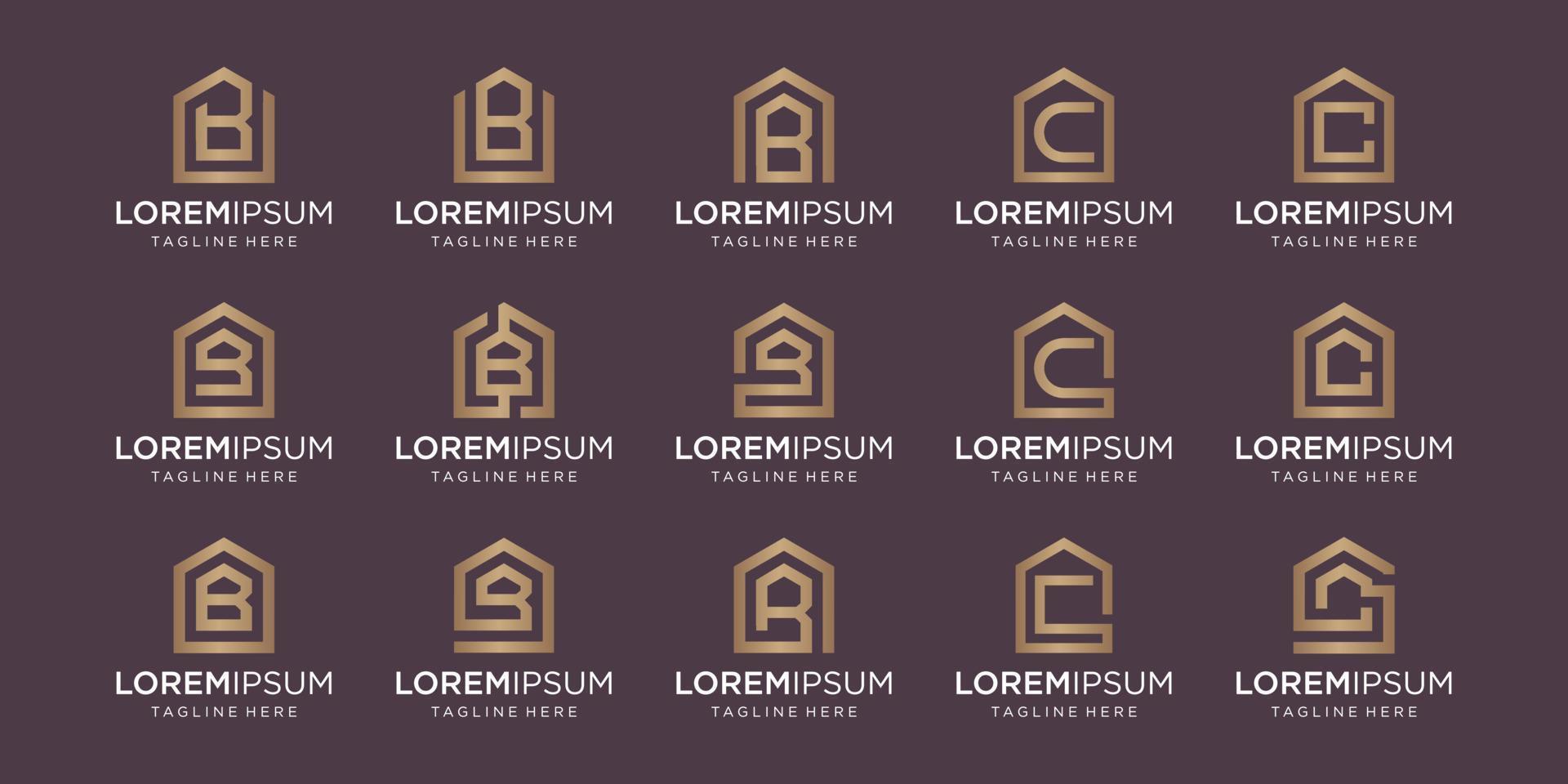 set of home logo combined with letter B, C, designs Template. vector