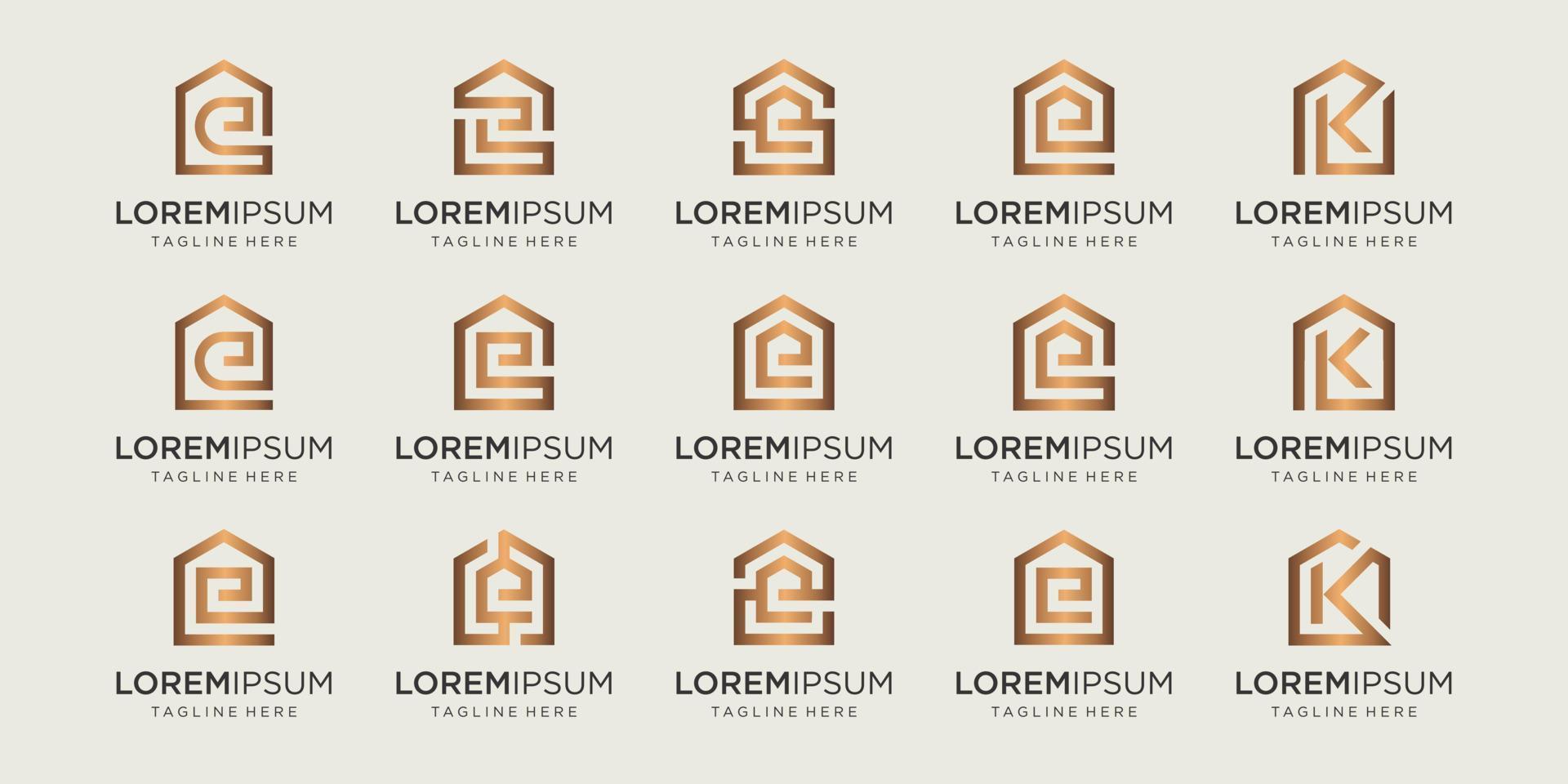 set of home logo combined with letter E, K, S, designs Template. vector