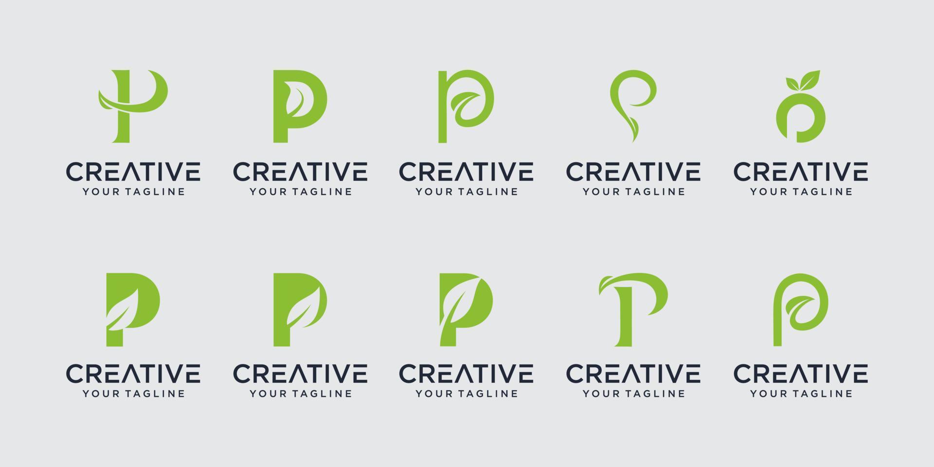 Set of abstract initial letter P logo template. icons for business of nature, organic vector