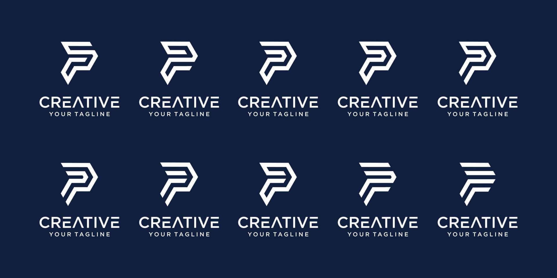 Set of abstract initial letter P logo template. icons for business of fashion, digital, technology, vector