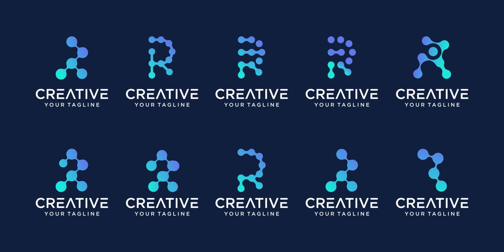 Set of collection initial letter R logo template. icons for business of laboratory, technology digital. vector