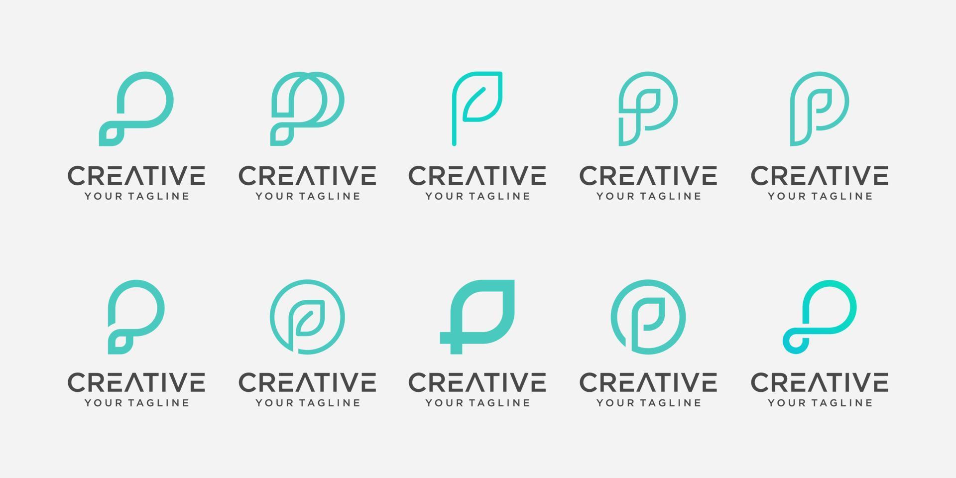 Set of abstract initial letter P logo template. icons for business of nature, organic vector