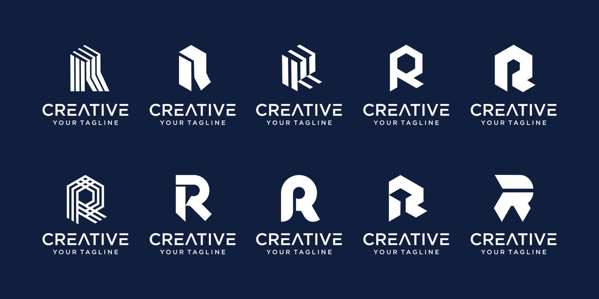 Set of monogram initial letter R RR logo template. icons for business of fashion, business, building, technology digital. vector