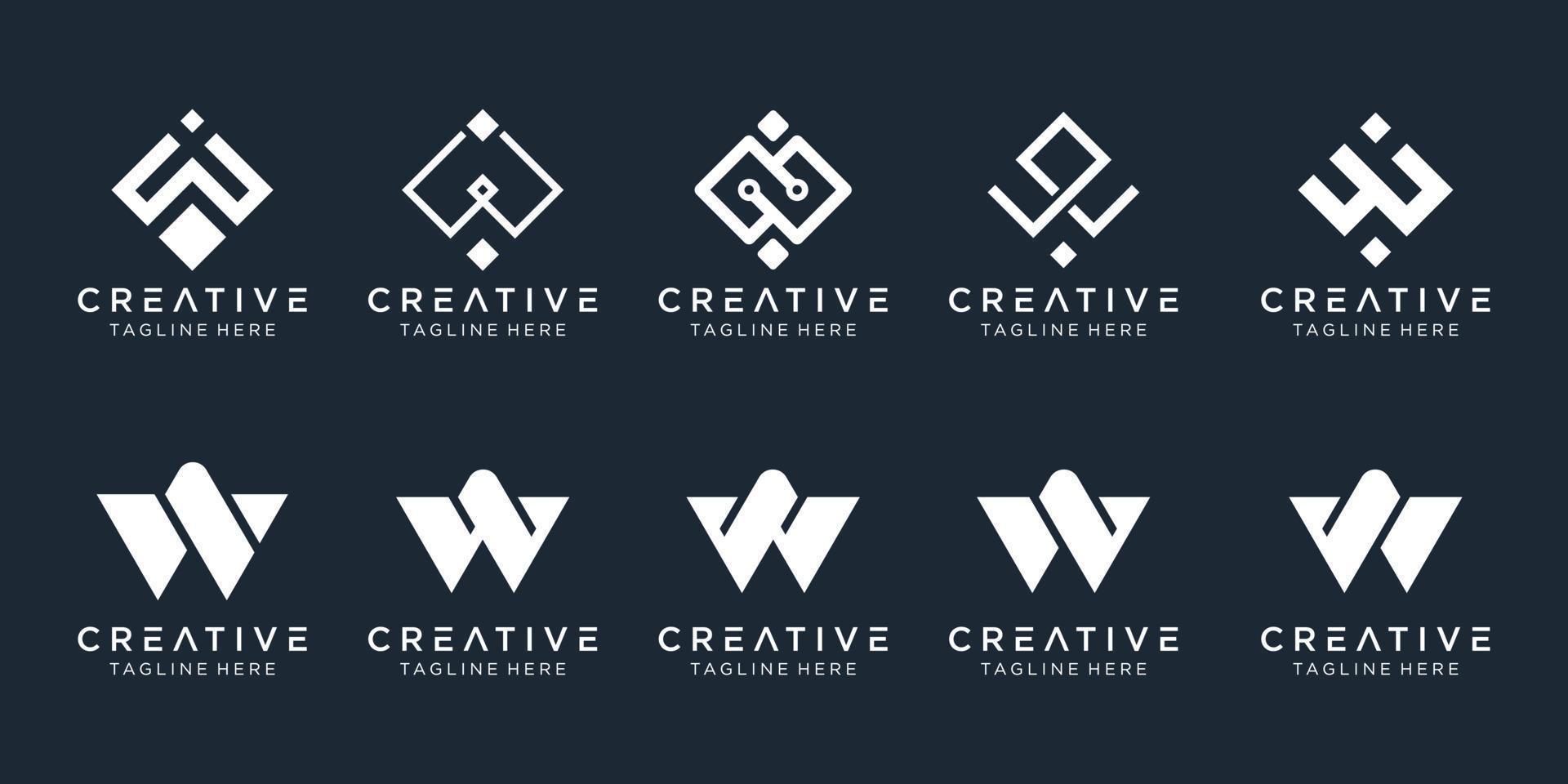 Collection initials W logo design template. icons for business of fashion, digital, technology, simple. vector