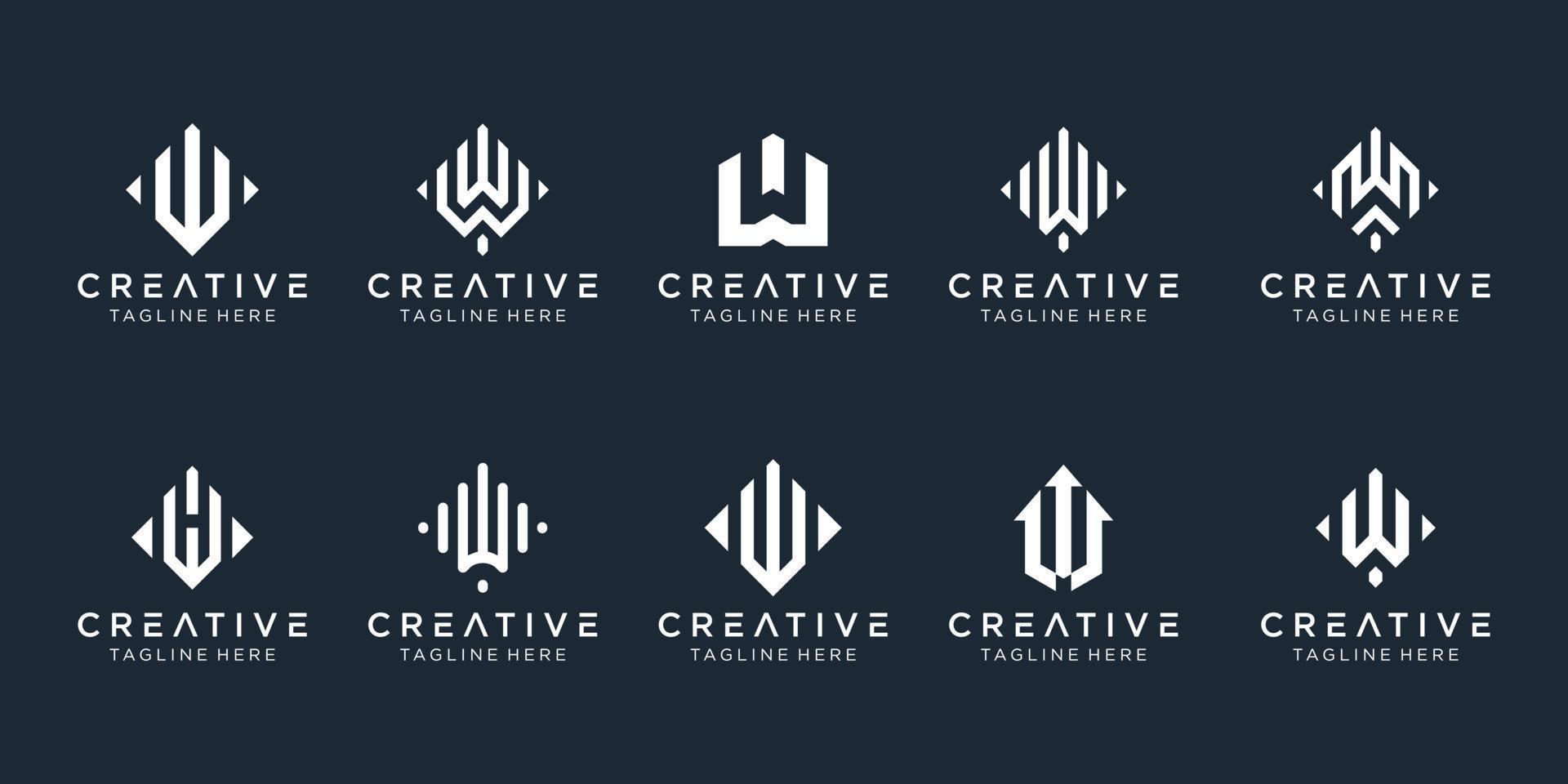 Set of creative monogram initial W logo design template. icons for business of fashion, sport, digital, technology, simple. vector