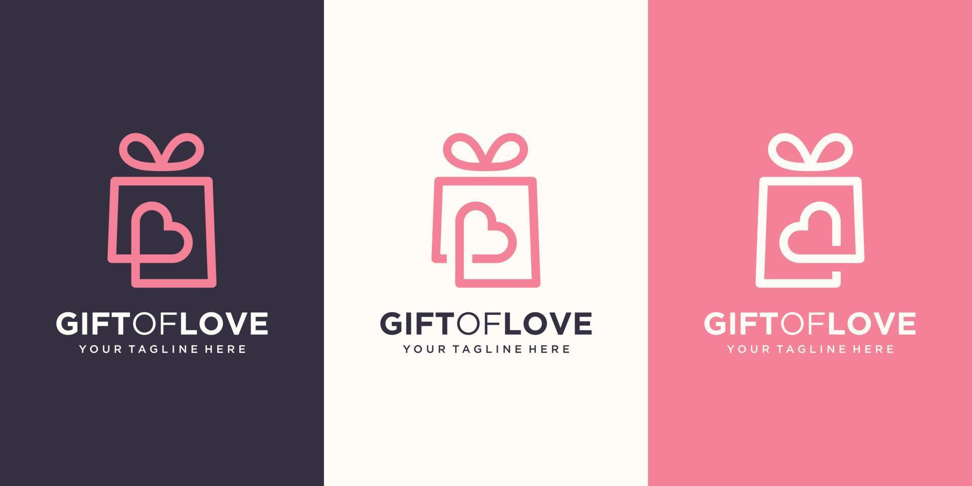 gift and heart logo combination. Unique surprise and logotype design template vector