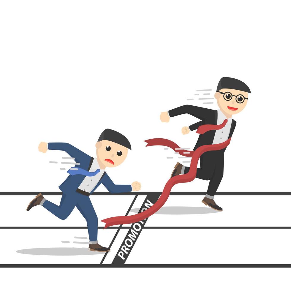 businessman winning a race and get promotion design character on white background vector