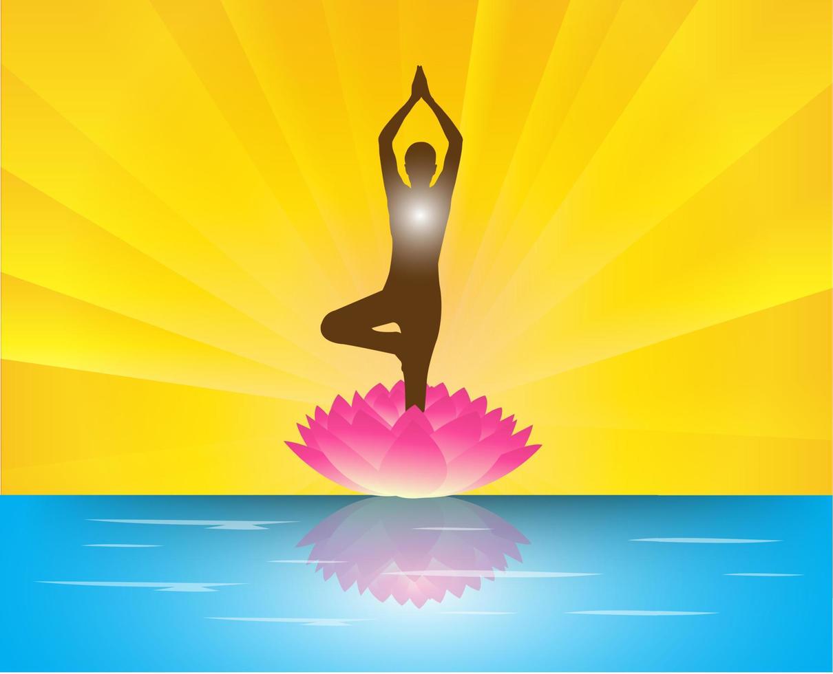 Meditation Yoga With Human Silhouette on Lotus Flower vector