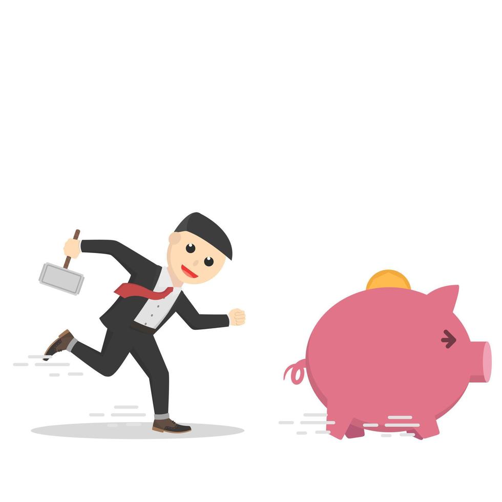 businessman want to destroy a piggy bank design character on white background vector