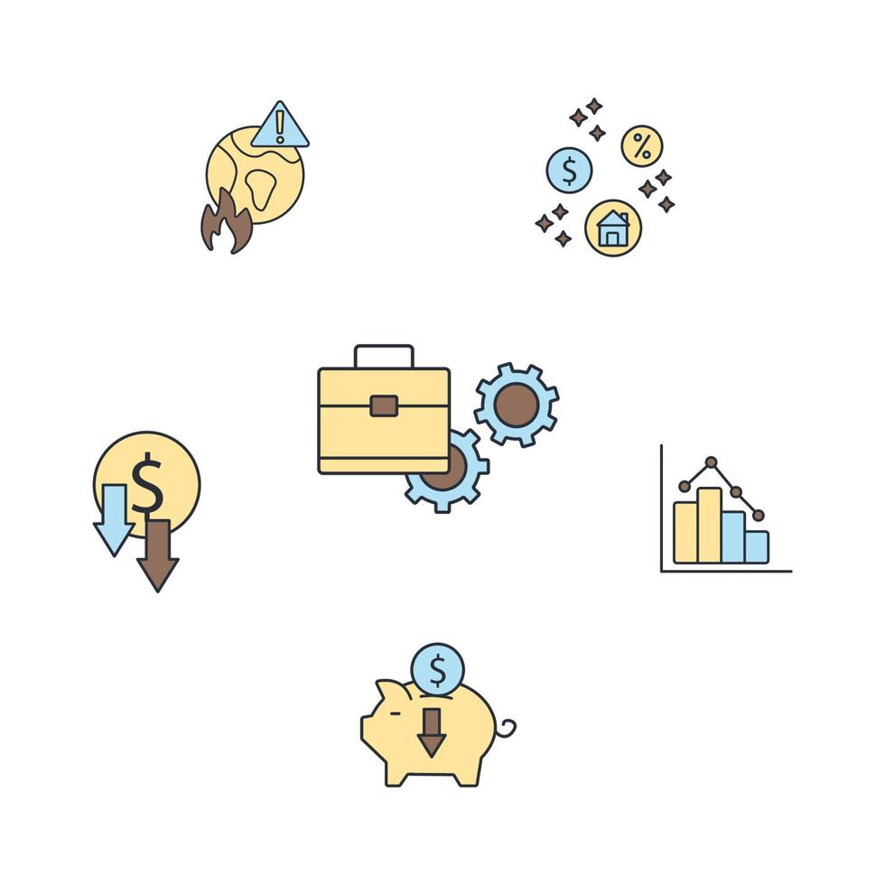 economic crisis icons set color . economic crisis pack symbol vector elements for infographic web