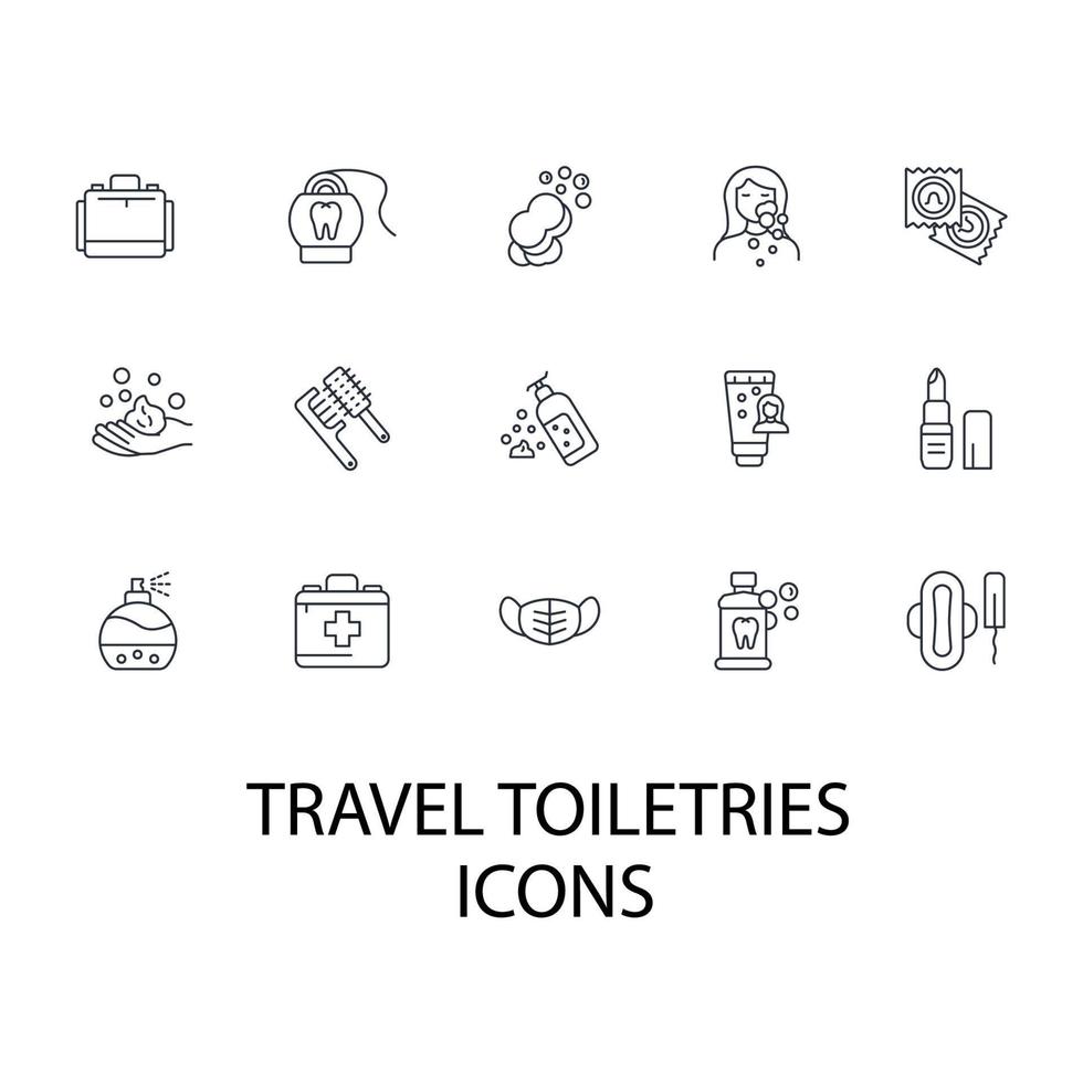 conjunto de iconos de artículos de tocador de viaje. elementos de vector de símbolo de paquete de artículos de tocador de viaje para web de infografía