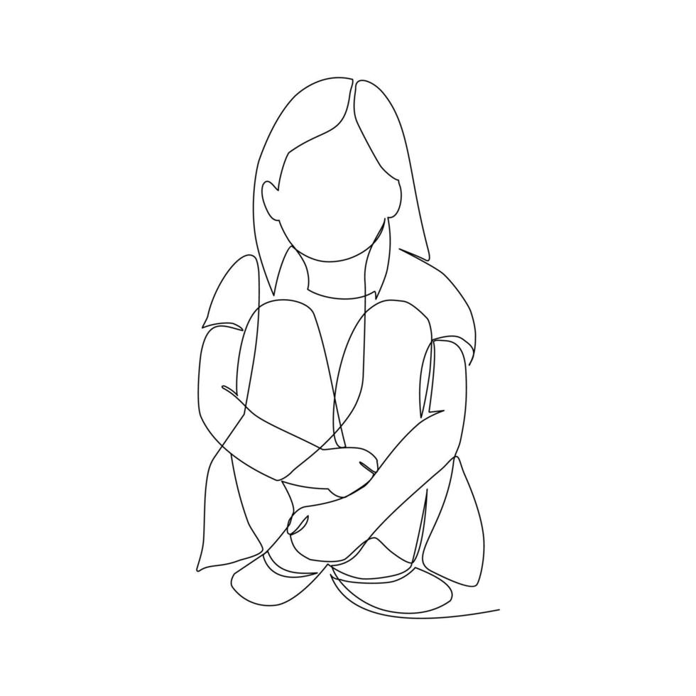 Vector illustration of a sitting girl drawn in line-art style