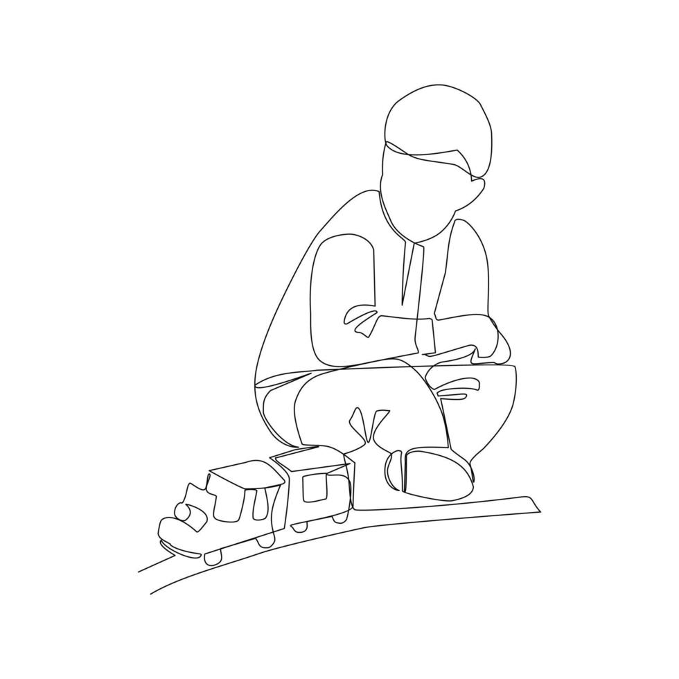 Vector illustration of a schoolboy with a backpack drawn in line-art style