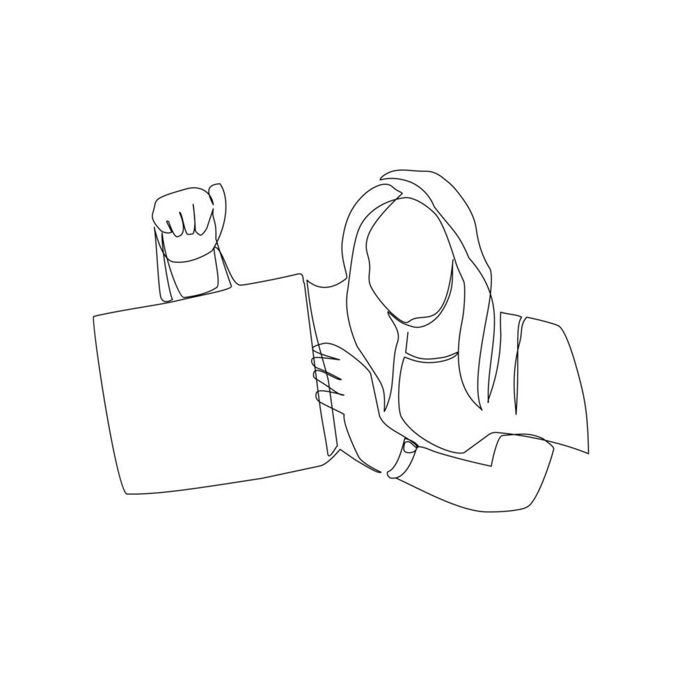 Vector illustration of a shopper with a bag drawn in line-art style