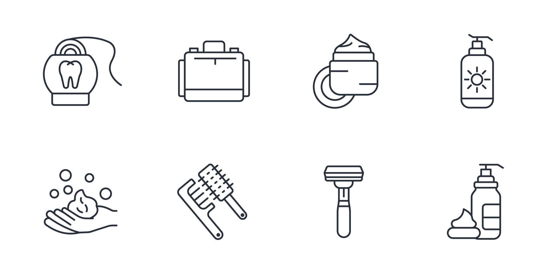 travel toiletries icons set . travel toiletries pack symbol vector elements for infographic web