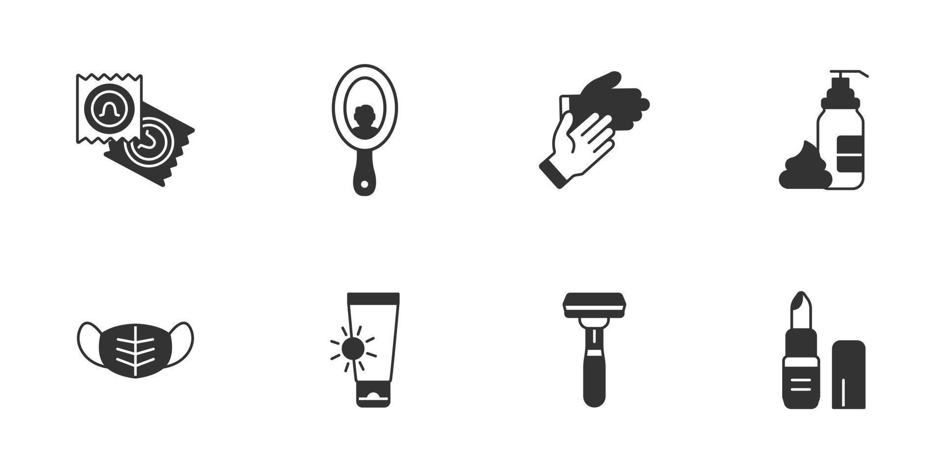 conjunto de iconos de artículos de tocador de viaje. elementos de vector de símbolo de paquete de artículos de tocador de viaje para web de infografía