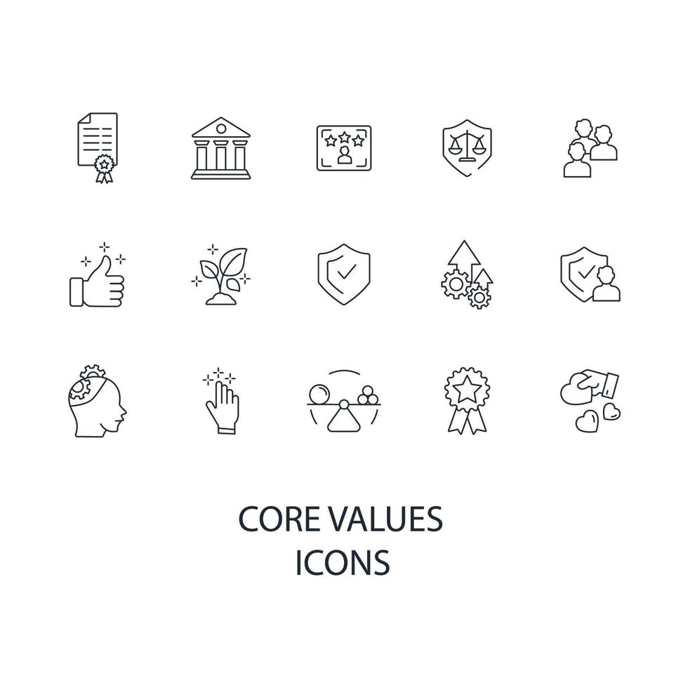 conjunto de iconos de valores fundamentales. valores centrales paquete de elementos de vector de símbolo para web de infografía
