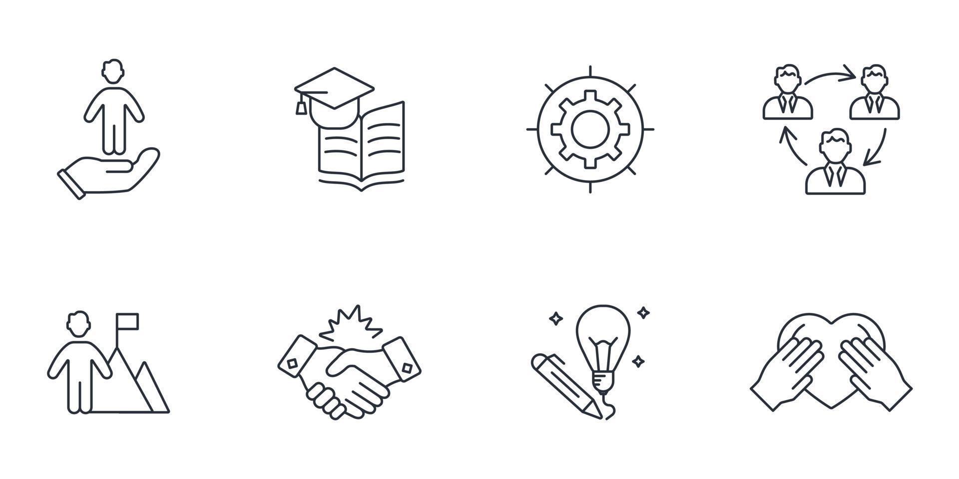 conjunto de iconos de valores de la empresa. elementos de vector de símbolo de paquete de valores de empresa para web de infografía